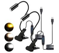 Lámpara de lectura para cama, abrazadera de 2 unidades, lámpara de lectura para libros, lámpara de escritorio LED, con 3 temperaturas de color, regulable, con cuello de cisne flexible de 360°, lámpara