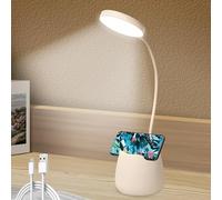 Lámpara de lectura para niños LED: LED regulable lámpara de mesa nocturna con soporte para bolígrafo, 3 modos de intensidad regulable, USB, recargable, interruptor táctil, lámpara de escritorio para
