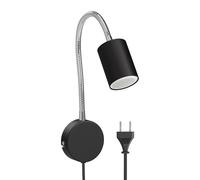 ledscom.de Lámpara de lectura WAIKA con cuello de cisne, enchufe, interruptor negro mate, incl. lámpara LED GU10 de 630lm, blanca