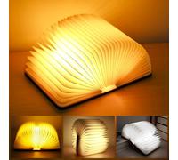 Lámpara de libro plegable de madera, 19 x 14,5 x 2,5 cm, recargable por USB, 3 colores, 360 °, plegable, lámpara de libro LED para novia, niños, regalo para el hogar (cubierta de libro de arce blanco)