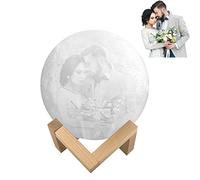 Lámpara de luna personalizada con tu propia foto grabada, impresa en 3D, 2 colores, luz de luna personalizada con soporte de madera, 12 cm