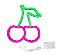 Lámpara de luz nocturna de neón LED con forma de cereza, luz de señal de neón en forma de fruta para pared con alimentación por USB, tira LED de PVC flexible y decorativa con orifi (Forma de cereza