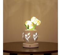 Lámpara de maceta, lámpara de escritorio táctil de carga USB, con un diseño hueco, decoración de jarrón de flores de cristal. Un regalo del día de San Valentín para ella, un regalo especial para su