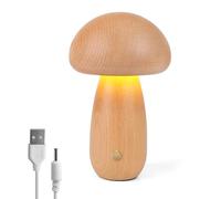 Lámpara de Madera con Forma de Seta, Lámpara de noche Regulable Portátil con Carga USB, luz nocturna inalámbrica para Decoración del Hogar, Dormitorio, Lámpara de noche LED Recargable (Haya-B)