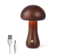 Lámpara de Madera con Forma de Seta, Lámpara de noche Regulable Portátil con Carga USB, luz nocturna inalámbrica para Decoración del Hogar, Dormitorio, Lámpara de noche LED Recargable (Nuez-A)