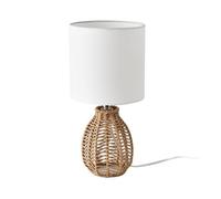 lux.pro Lámpara de Mesa con Pantalla Cilíndrica Base de Cuerda de Yute Lámpara para Mesilla de Noche Atmósfera Cálida 1x E14 40 W Metal Tela (100% poliéster) 36xØ17 cm - Blanco/Beige/Cromado