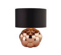 Lámpara De Mesa Cobre Negro E27 43,5 Cm Vidrio Tela Dormitorio Sala