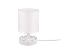 Lámpara de mesa con base de cerámica decorada con pantalla para mesilla de noche, lámpara de escritorio, lámpara para dormitorio, estudio, salón, altura 20,5 cm (blanco)