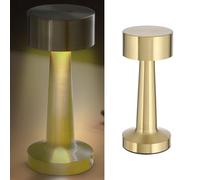 Lámpara de mesa con función táctil, hierro dorado, 3 tonos de blanco frío/cálido/blanco puro, 9 x 21 cm, recargable con cable USB regulable (1 lámpara de mesa Lucinella dorada)