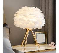 Lámpara de mesa con plumas y luz E27 de noche, para decoración de dormitorio, mesita de noche, Luz nocturna rosa, Romántica lámpara de noche hogar cabecera pantalla de escritorio Dormitorio (Blanco)