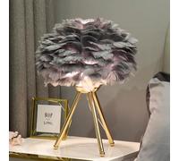 Lámpara de mesa con plumas y luz E27 de noche, para decoración de dormitorio, mesita de noche, Luz nocturna rosa, Romántica lámpara de noche hogar cabecera pantalla de escritorio Dormitorio (gris)