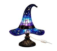 Lámpara de mesa con sombrero de bruja, luz nocturna gótica de resina alimentada por USB para dormitorio, sala de estar, decoración de Halloween, azul, 18 cm