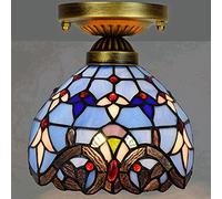 Lámpara de mesa con vitrales estilo Tiffany Lámpara de techo Lámpara colgante de techo para colgar en el techo 8" azul púrpura con pantalla barroca lámpara Tiffany para comedor dormitorio,Ceiling lamp