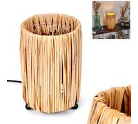 Lámpara de mesa cricket, moderna lámpara de mesa de metal y ratán en negro/natural, lámpara de noche con pantalla en aspecto de rejilla, interruptor de encendido/apagado en el cable y efecto de luz, 1