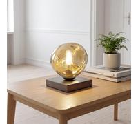 Lámpara de mesa cristal amarillo negro metal salón E14 17,5 cm pequeña soplada artesanalmente espejada vidrio de lava luz ambiental mesita de noche dormitorio