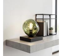 Lámpara de mesa cristal verde negro metal salón E14 17,5 cm pequeña soplada artesanalmente espejada vidrio de lava decorativa mesita de noche dormitorio