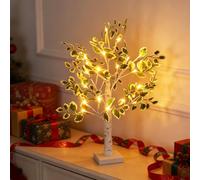 Lámpara de mesa de árbol de hoja verde, 24 cuentas LED, luz blanca cálida, USB o funciona con pilas, luces de mesa para dormitorio, reuniones familiares, decoración de Navidad, regalo de inauguración