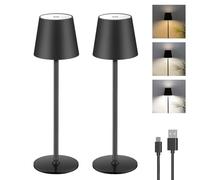 Lámpara de Mesa de Batería LED Regulable, Toque Lámpara de Escritorio Inalámbrica con USB-C, Lámpara de Mesa de Batería Recargable LED Metálico para Exteriores e Interiores, IP44, 5600mah, 5W, Negro