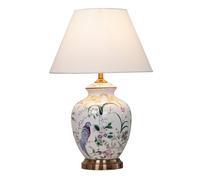 Lámpara de Mesa de Cerámica Blanca Estilo Chinoiserie, Lámparas de Cerámica Pintadas a Mano con Flores Y Pájaros, Lámpara Clásica Americana Pintada a Mano para Mesita de Noche, Dormitorio O Sala de Es