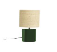 Lámpara de mesa de cerámica verde oscuro con pantalla de rafia natural 40 cm TIGA
