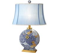 Lámpara De Mesa De Cobre De Cerámica Redonda Creativa, Patrón Redondo Azul Con Impresión Dorada, Luz De Mesa De Moda Grande, Dormitorio, Sala De Estar, Salón, Pasillo, Decoración De La Habitación