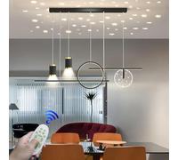 Lámpara de Mesa de Comedor Decorativa LED 100 cm Sala de Estar Dormitorio Luz Colgante Ajustable en Altura con diseño de Anillo de Control Remoto Lámpara Colgante Cocina Oficina Stud, Negro, a