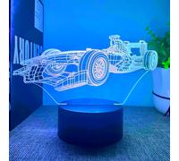 Lámpara de mesa de creativa 3D de 1 pieza, estilo de carreras de autos deportivos con base negra y botón táctil USB, 5.11" x 7.44