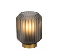 Lámpara De Mesa De Cristal Con Pantalla Gris Oro Dormitorio 17 Cm Pequeña E14