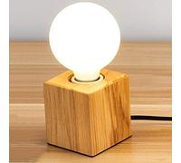 Lámpara de mesa de cubo de madera, enchufe E27, cable de 1,8 m con interruptor, máximo 60 W, lámpara decorativa retro industrial Edison,utilizada en dormitorio,sala de estar, estudio,cafetería, bar