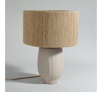 Lámpara de mesa de gres beige y pantalla de cuerdas de yute