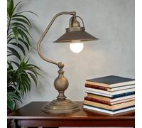 Lámpara de mesa de latón auténtico en bronce antiguo mate salón dormitorio 39 cm E27 máx.60W Lámpara de mesa rústica oficina COUNTRY