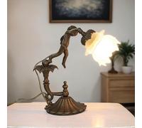 Lámpara De Mesa De Latón Y Vidrio Hecha A Mano Decoración Putto Estilo Jugend