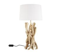 Lámpara de mesa de madera de deriva y pantalla de algodón Al. 55 cm