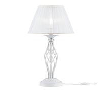 Lámpara De Mesa De Metal Y Tela 56 Cm En Shabby Blanco Y Dorado E14 De Noche