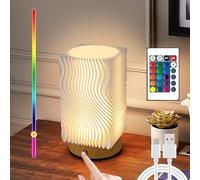 Lámpara de mesa de noche táctil, lámpara de escritorio pequeña con sincronización de música de 16 colores, 16 colores RGB y atenuación continua, control remoto y temporización, luz nocturna recargable