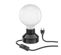 ledscom.de Lámpara de mesa de porcelana E27 TIX, redonda con enchufe e interruptor, negra, 90mm in ombilla E27 550lm blanco cálido