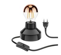 ledscom.de Lámpara de mesa de porcelana TIX, redonda, enchufe, interruptor, negra + lámpara LED, 839lm, blanco cálido