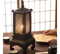 Lámpara de mesa de teca tailandesa Lámpara de mesa de bambú de madera hecha a mano Lámpara de noche, artesanías de estilo del sudeste asiático, adornos para dormitorio, sala de estar, salón de té