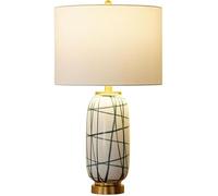 Lámpara de mesa de tela moderna minimalista, luz de escritorio de cerámica a rayas, Hardware de lujo, lámpara de noche Compatible with Villa,estilo minimalista