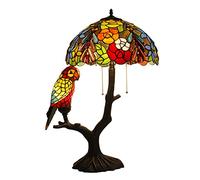 Lámpara de Mesa de UVA Estilo Tiffany con Loro, Luces de Lectura de Escritorio de vidrieras de 16 ", Base de Resina Antigua, Accesorio de iluminación de cabecera para Sala de Estar, Dormitorio,