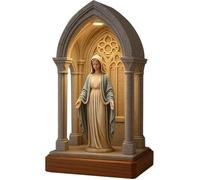 Lámpara de mesa devocional LED de la Virgen María, luz nocturna de estatua de la Virgen María, lámpara de mesa hecha a mano, decoración católica suave, elegante estatua de María de las vírgenes