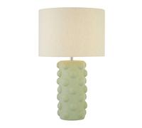 Lámpara De Mesa E14 Cerámica Tela 54 Cm Verde Natural Mesita De Noche Salón