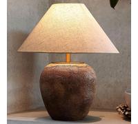 Lámpara de mesa Elegante Lámpara de mesa texturizada de cerámica americana, estilo rústico de granja, con forma de maceta de barro y pantalla de lino blanco for sala de estar, dormitorio y oficina.