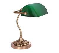 Lámpara de Mesa en Bronce Verde Latón Cristal Ministero Escritorio Banquero