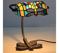 Lámpara de mesa estilo banquero Lámpara de escritorio de vidrieras vintage con base de mariposa Lámpara de noche con cuentas de cristal antiguas para sala de estar, dormitorio, oficina, decoración del