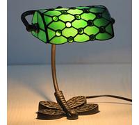 Lámpara de mesa estilo banquero Lámpara de escritorio de vidrieras vintage con base de mariposa Lámpara de noche con cuentas de cristal antiguas para sala de estar, dormitorio, oficina, decoración del