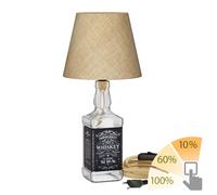 ledscom.de Lámpara de sobremesa FLAKO, cable de cáñamo, pantalla beige natural, incl. lámpara LED E27 de 3 niveles (blanco cálido, 7,1 W, 963lm) sin botella