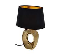 Lámpara de mesa grande con pantalla ovalada de tela, color negro y dorado, altura de 52 cm