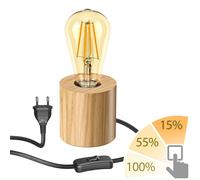 ledscom.de Lámpara de sobremesa HITO, madera maciza, redonda, incl. E27 LED Retro oro máx. 814lm blanco extracálido 3 niveles