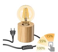 ledscom.de Lámpara de sobremesa HITO, madera maciza, redonda, incl. lámpara LED oro máx. 818lm, regulación en 3 niveles, blanco extraclaro